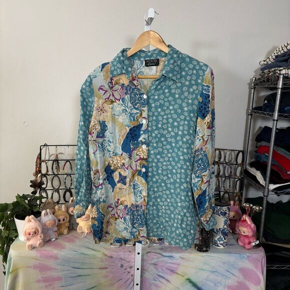 Vintage 100% silk Floral Patterned Button-Up Shirt KOOS women’s medium - Picture 7 of 7